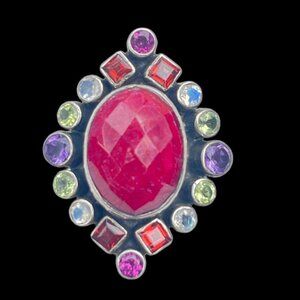 Vintage Nicky Butler Signed Ruby Multi Gemstone Ring - Sterling Silver - Size 12